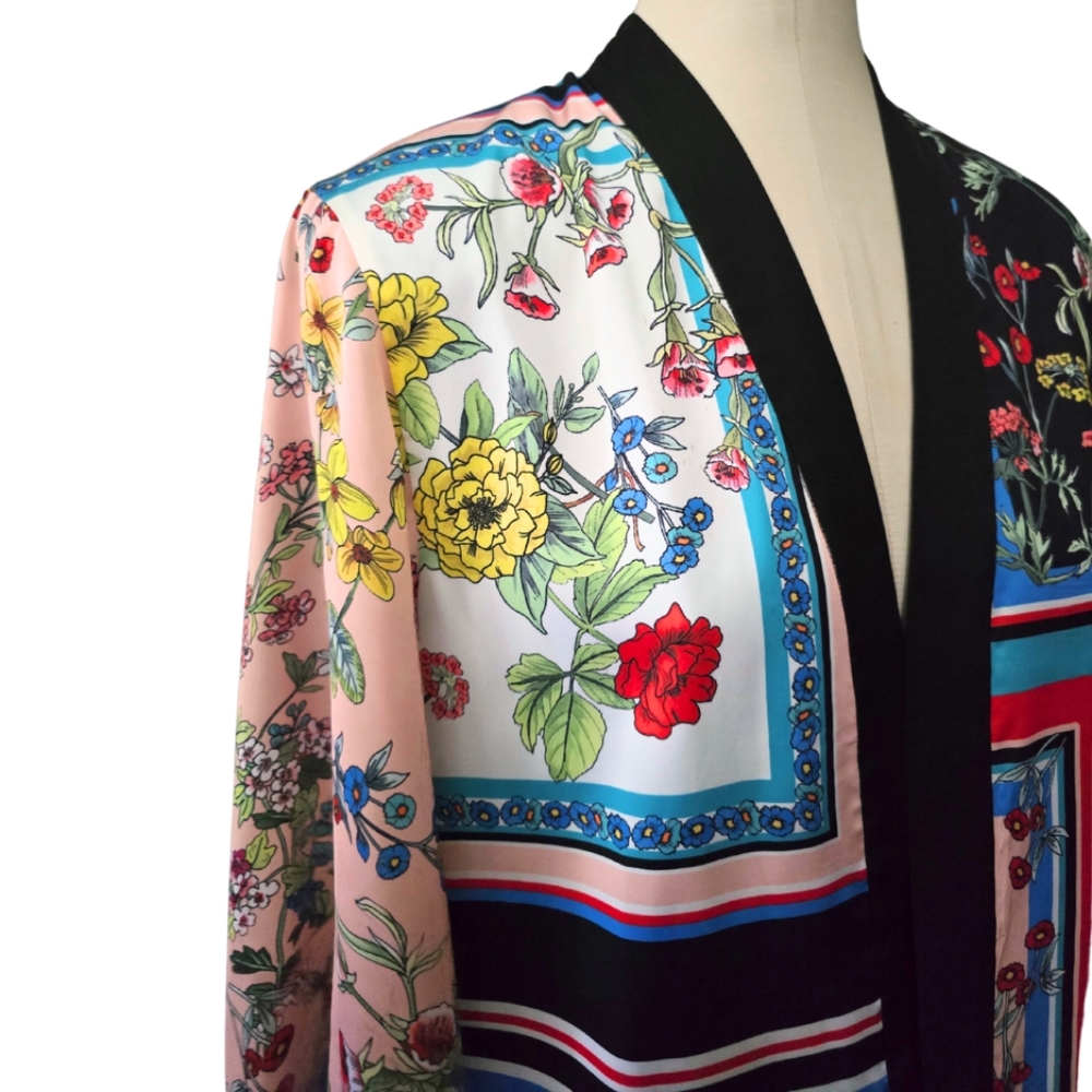 Alice + Olivia Koko Patchwork Kimono Freesia Tile Floral Top Jacket XS/S - Picture 3 of 7